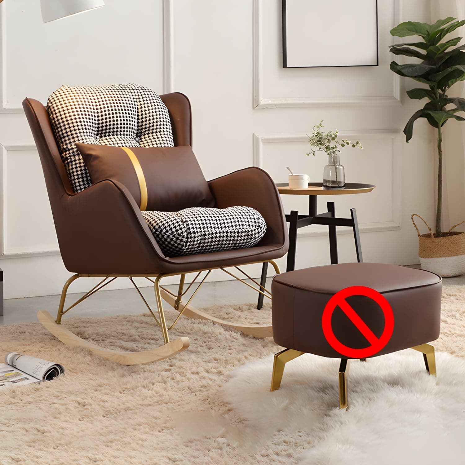 Contemporary Rocking Chair Rubber Wood Frame Wing Chair Back Indoor Rocking Chair thumbnail 2