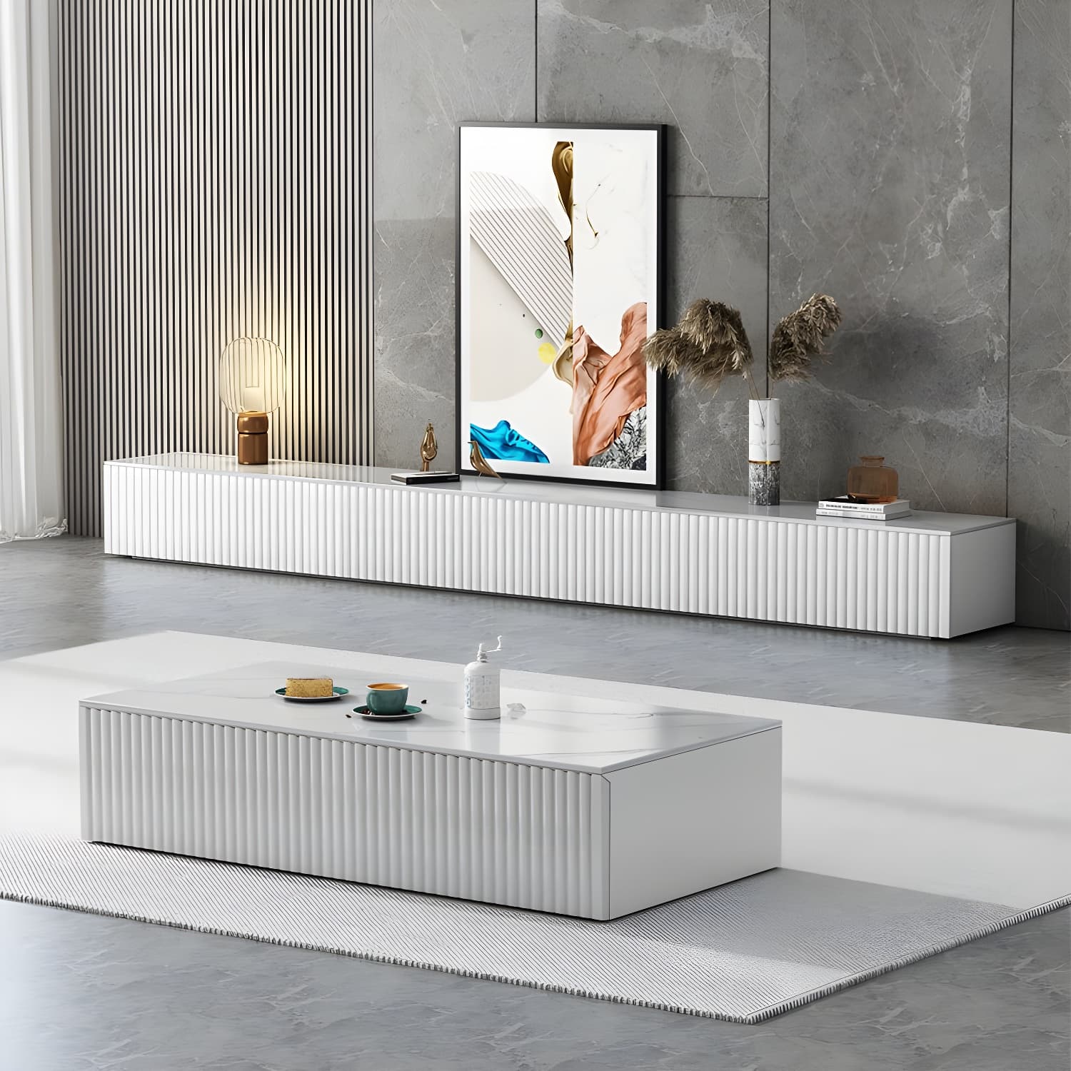 Contemporary TV Stand Console Wood TV Media Stand with Drawers thumbnail 10