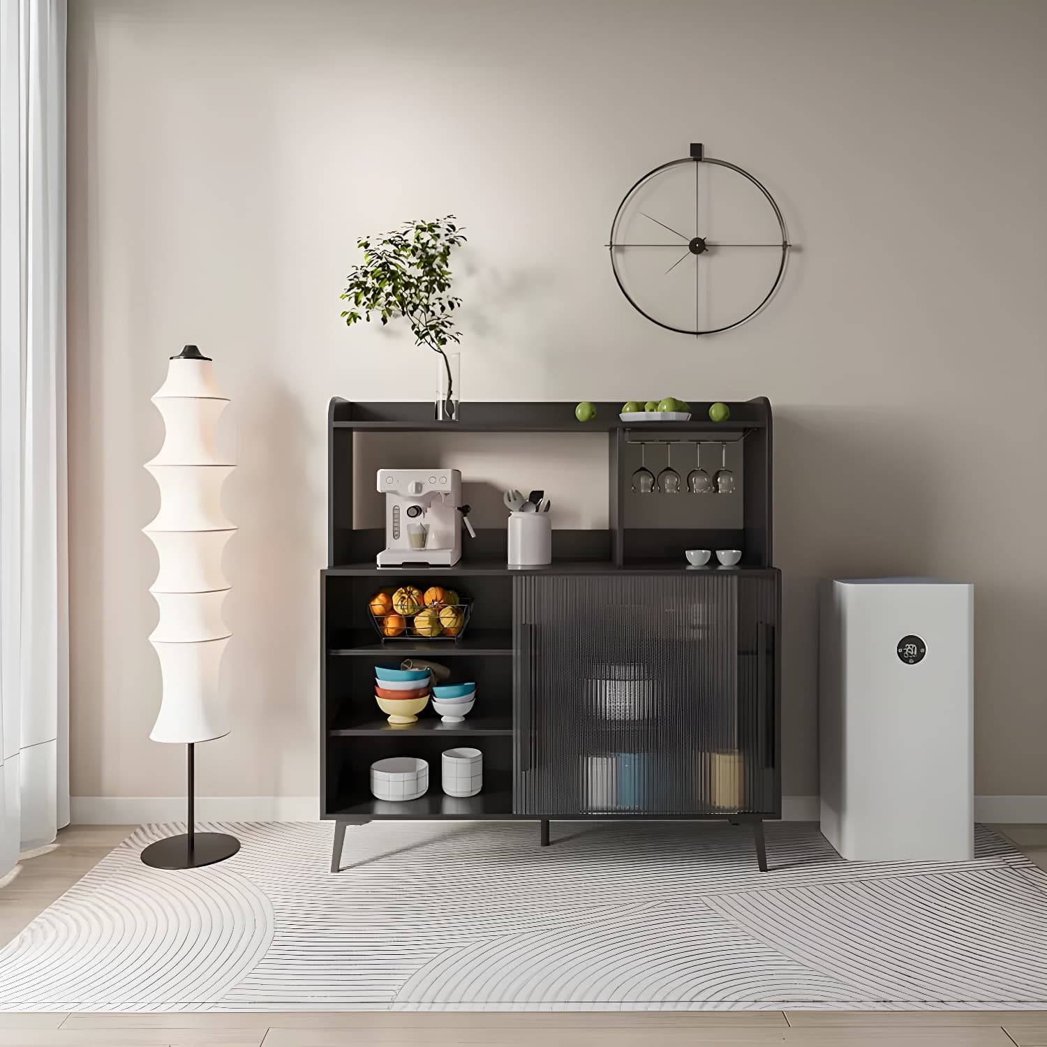 Contemporary Engineered Wood Glass Door Sideboard with Shelf for Dinging Room thumbnail 12