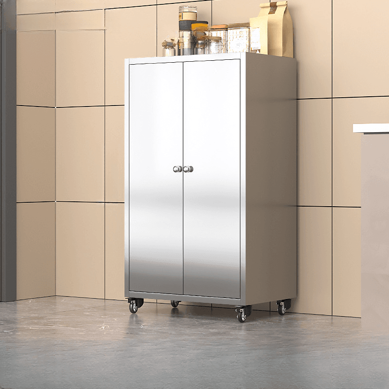 Metallic Sideboard on Roller Wheels with Stainless Steel Countertop thumbnail 8