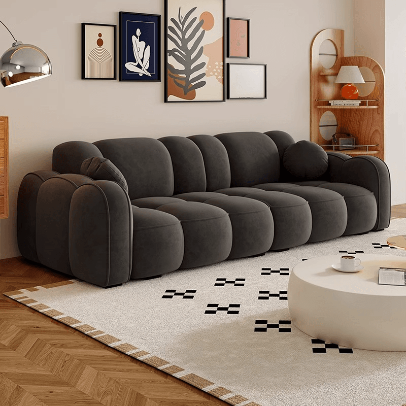 Modish Solid Color Standard Sofa Stain Resistant/Water Resistant Dove Grey/Apricot Color/Mocha with 2 Pillows & Armrest for 4 Person/3-seater thumbnail 4