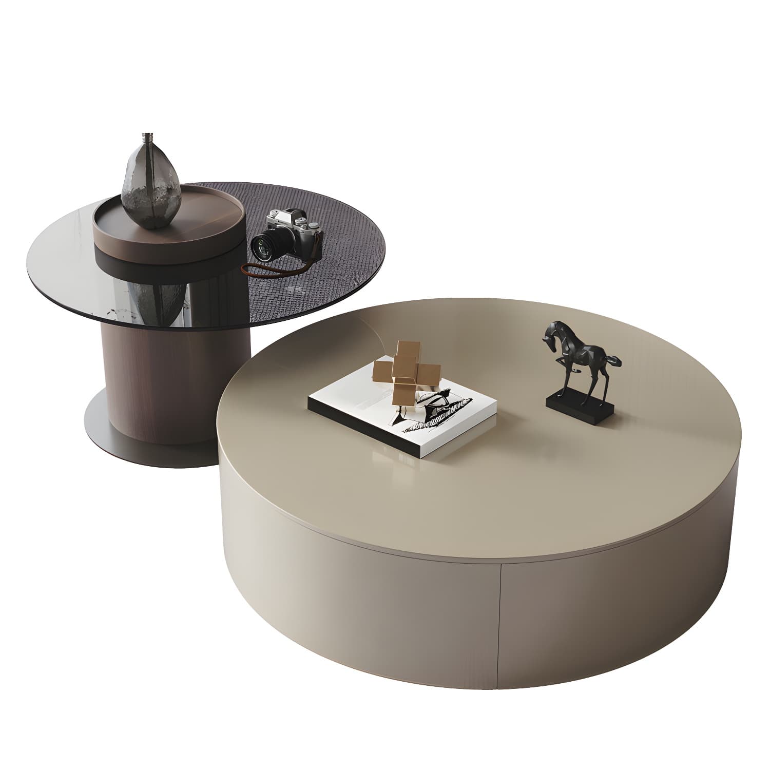11"H Contemporary Coffee Table Round Coffee Cocktail Table with Drawer thumbnail 11