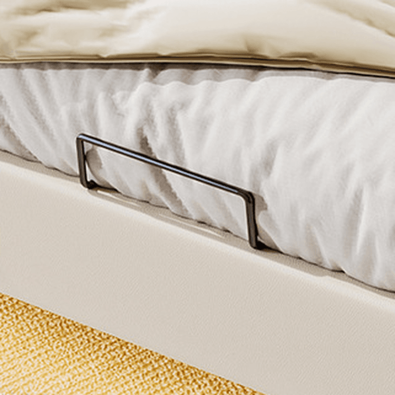 White Contemporary Panel Bed with Leg, Stitch-tufted Design, and Natural Wood Slats for Bedroom thumbnail 5