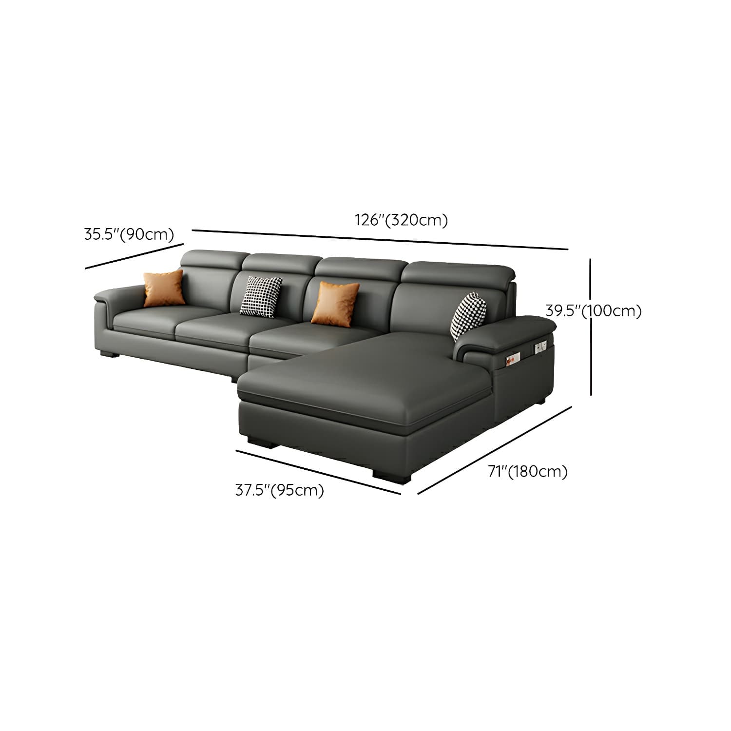 Modern Gray Stationary Sectional Sofa with Pillow Top Arm and Storage thumbnail 12