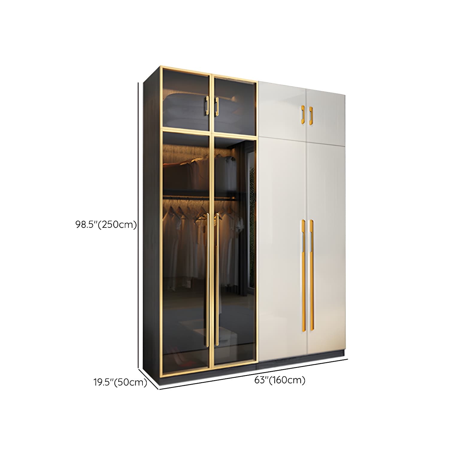 Modern Tempered Glass Doors Wardrobe Wood Frame Wardrobe without Light thumbnail 24