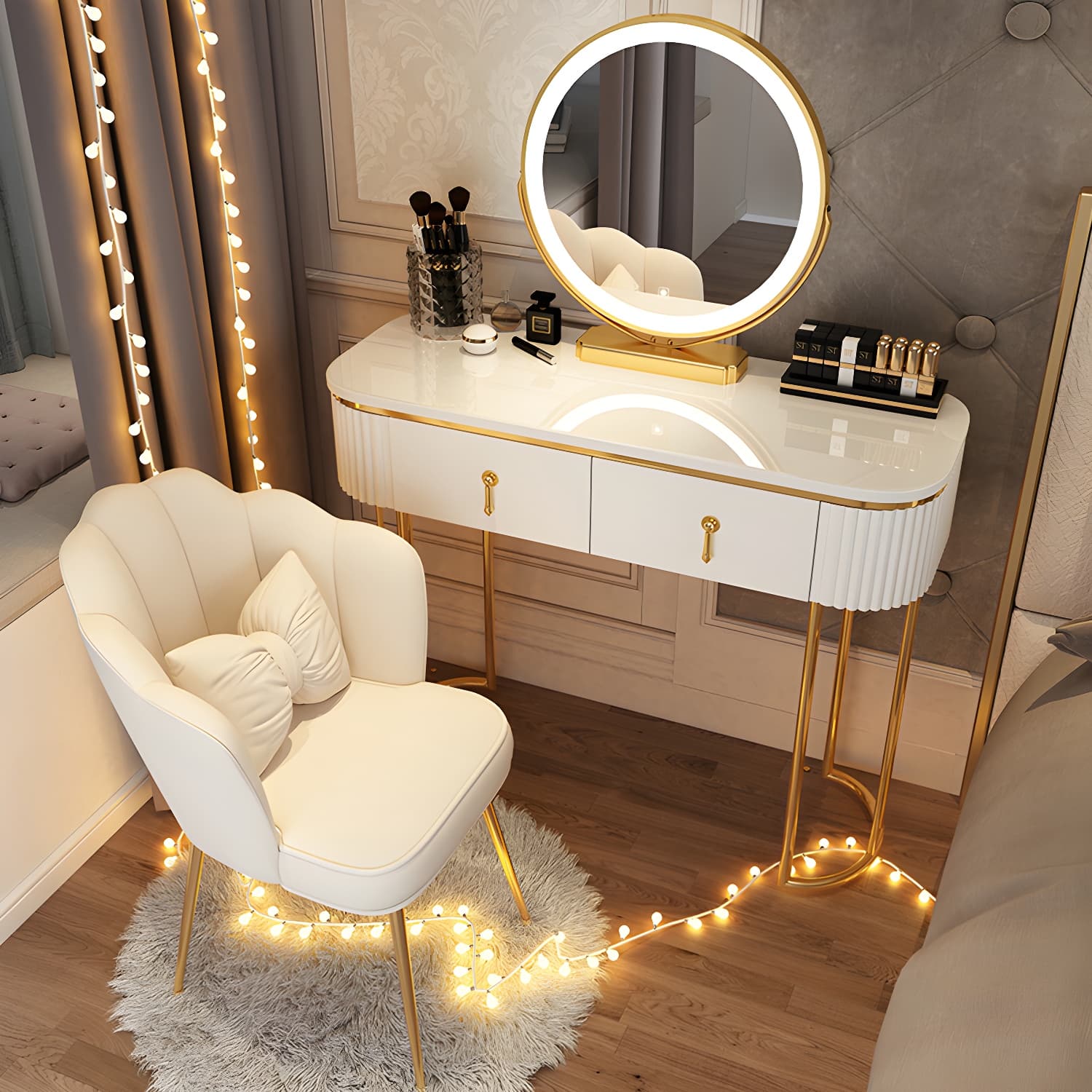 Glam Bedroom Vanity Dressing Table Wood Vanity Dressing Table Set thumbnail 6