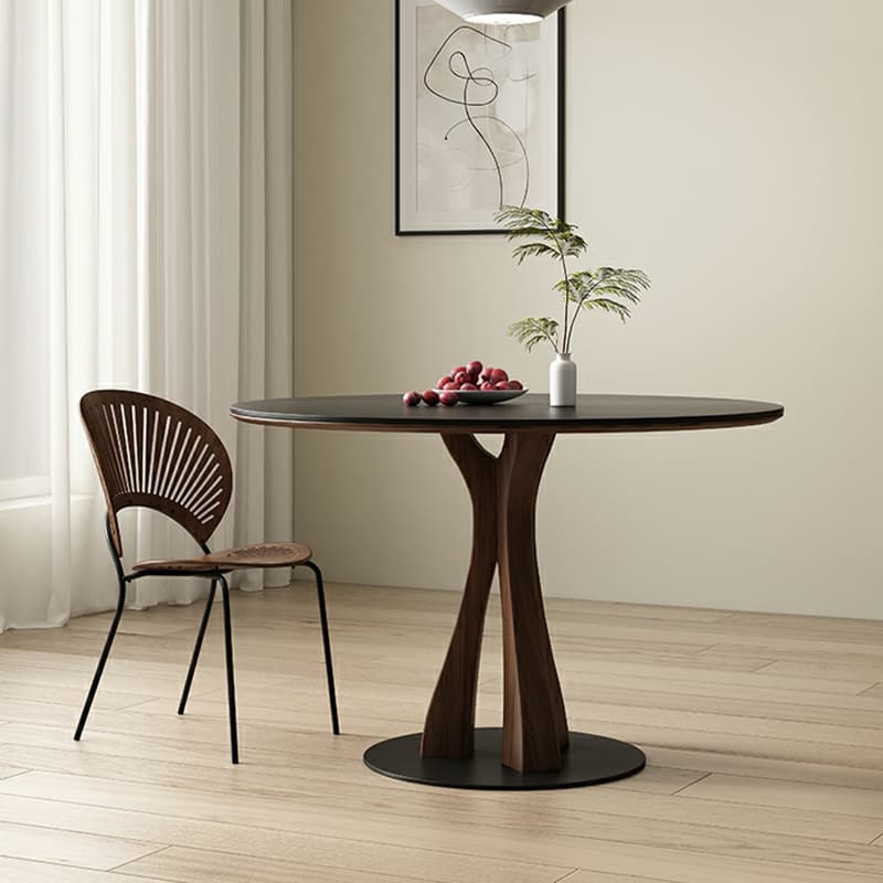 Round Modern Stone Top Dining Table with Solid Wood Pedestal Base thumbnail 6