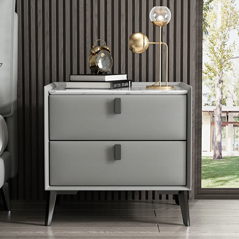 Contemporary 4 Legs Storage Drawer Nightstand with Black Handles for Bedroom thumbnail 14