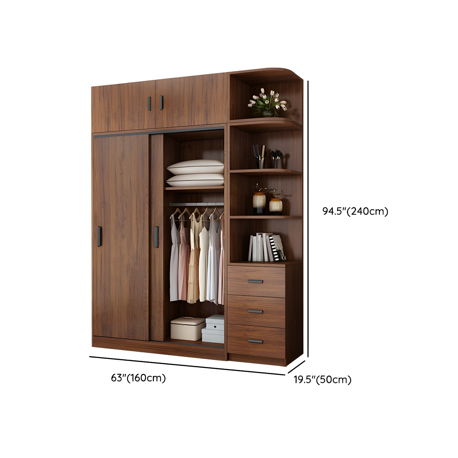 Contemporary Brown Wood Wardrobe Armoire with Clothing Rod & Shelves thumbnail 28