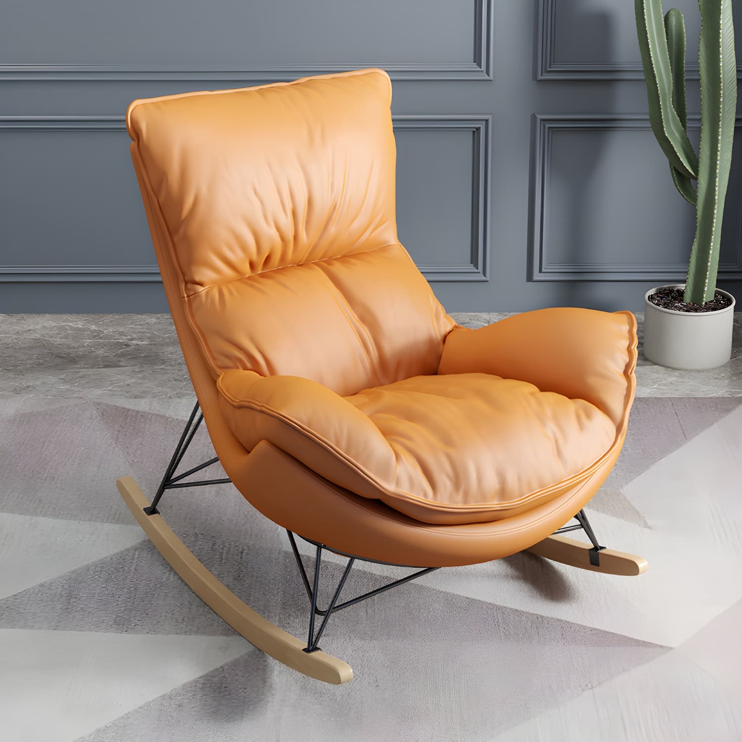 Ergonomic with Ottoman Rocker Chair with Padded Seat Rocking Chair Spindle thumbnail 10
