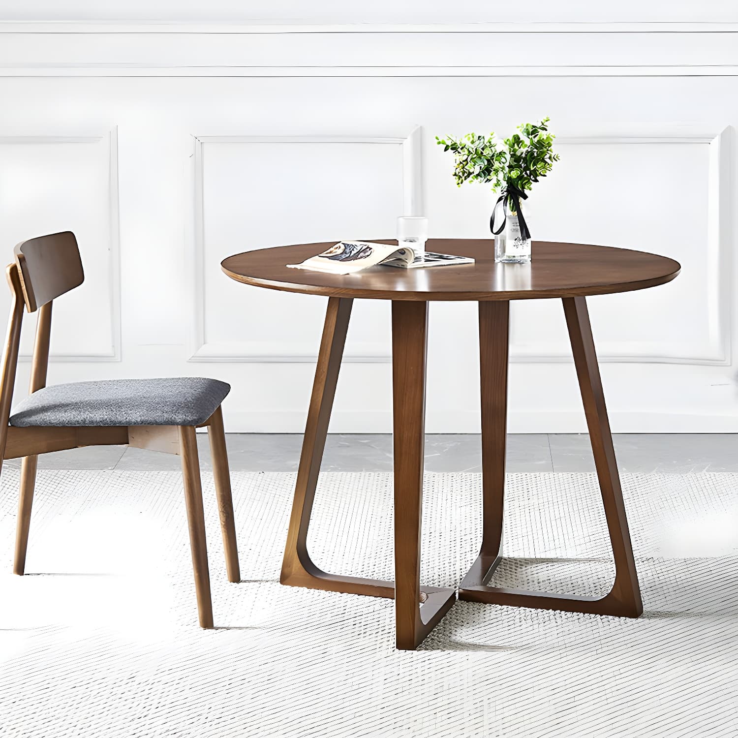 Simple Walnut Ash Dining Table Double Solid Wood Pedestal Home Table thumbnail 2