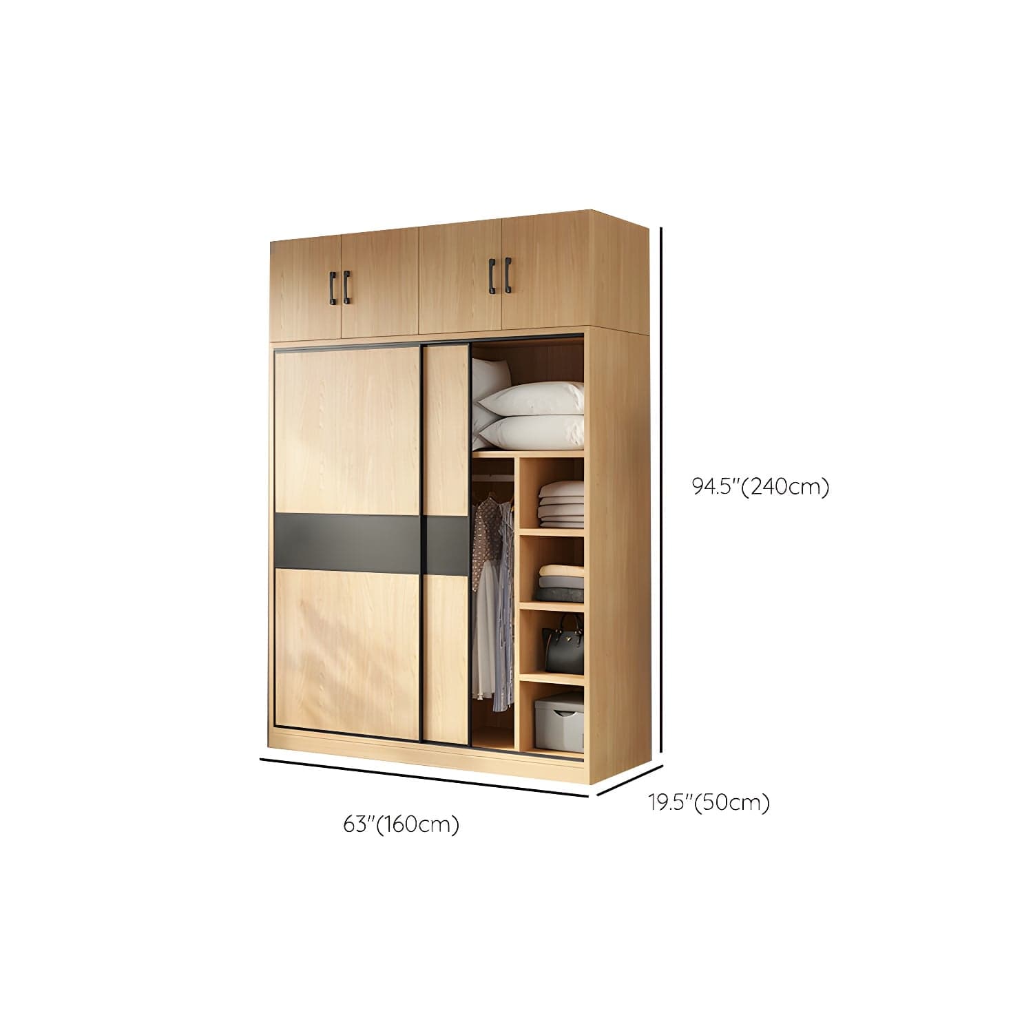 Light Wood Wardrobe Armoire with Sliding Doors, Clothing Rod, and Soft-Close Drawers - image 26