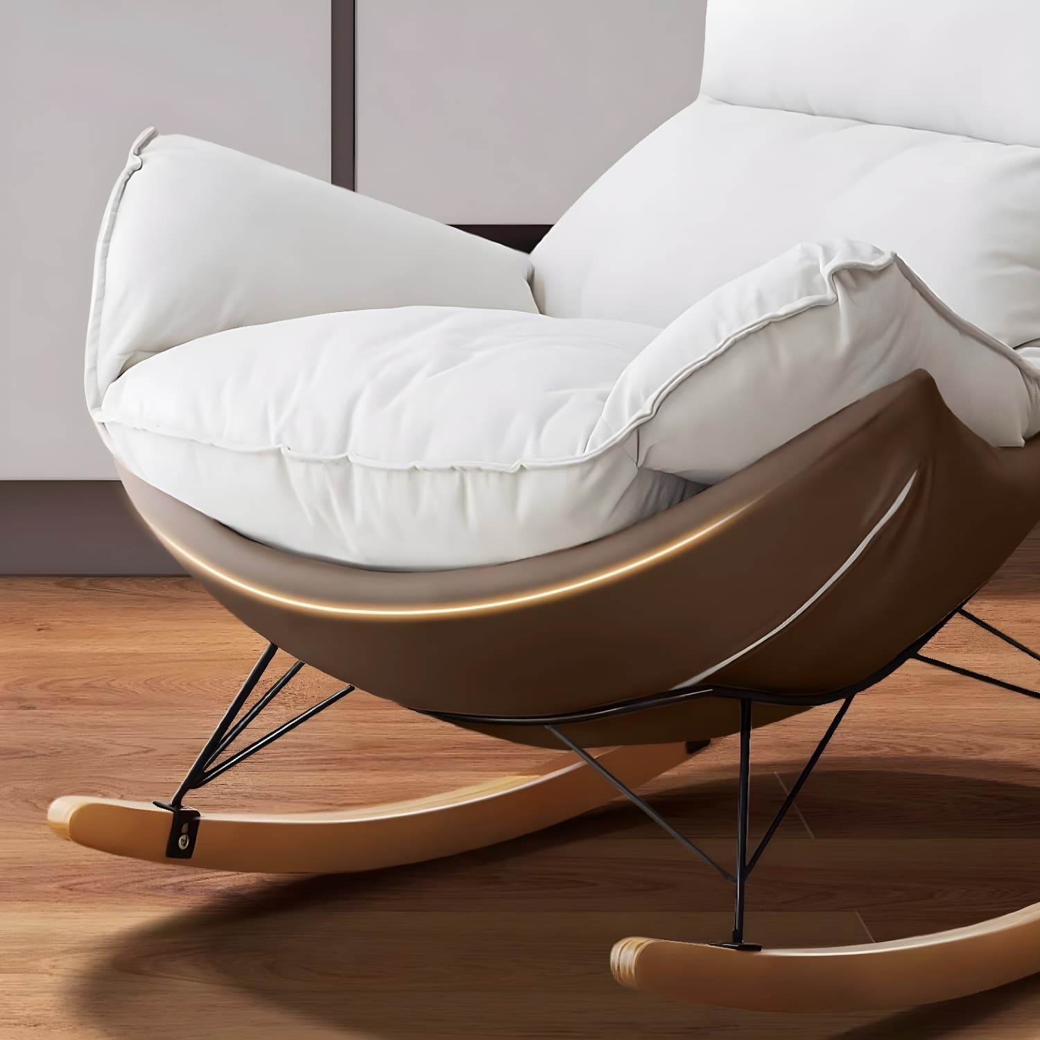 Stylish and Comfortable Modern Upholstered Rocking Chair with Removable Back Cushion thumbnail 16