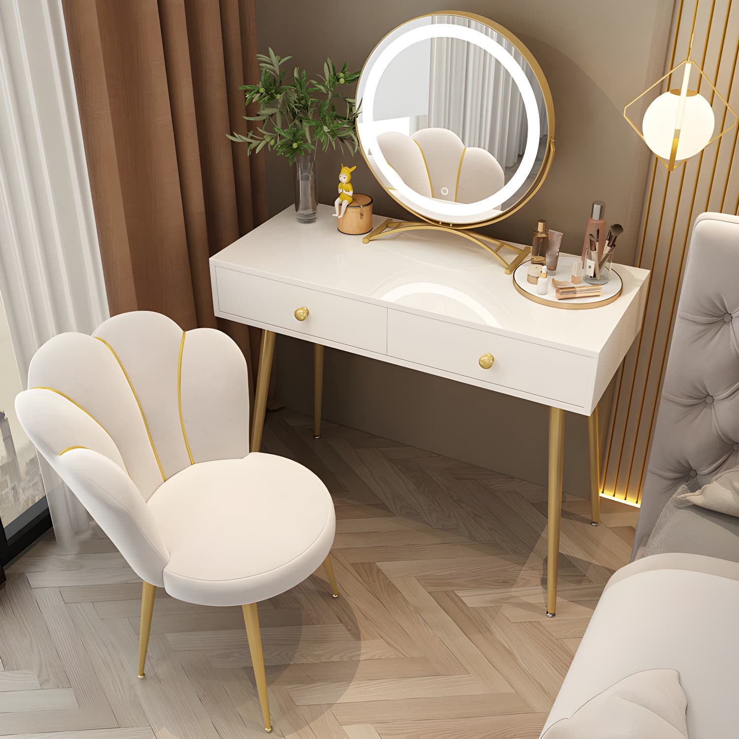 2-Drawer Vanity Tables Bedroom Makeup Vanity Desk Table with Drawer thumbnail 4