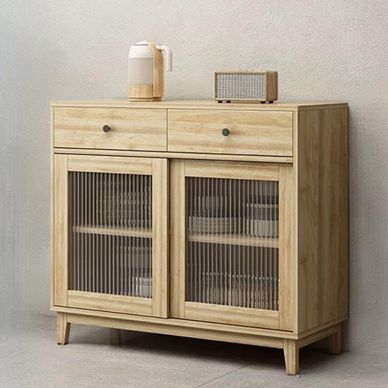 Contemporary Wood Buffet with Glass Doors and 3 Storage Drawers