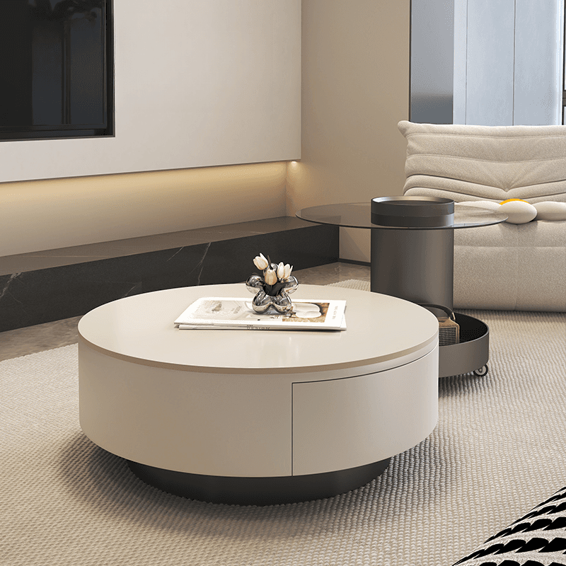 Rounded Coffee Table with 2 Drawers for Indoor Use in a Modern Style thumbnail 3