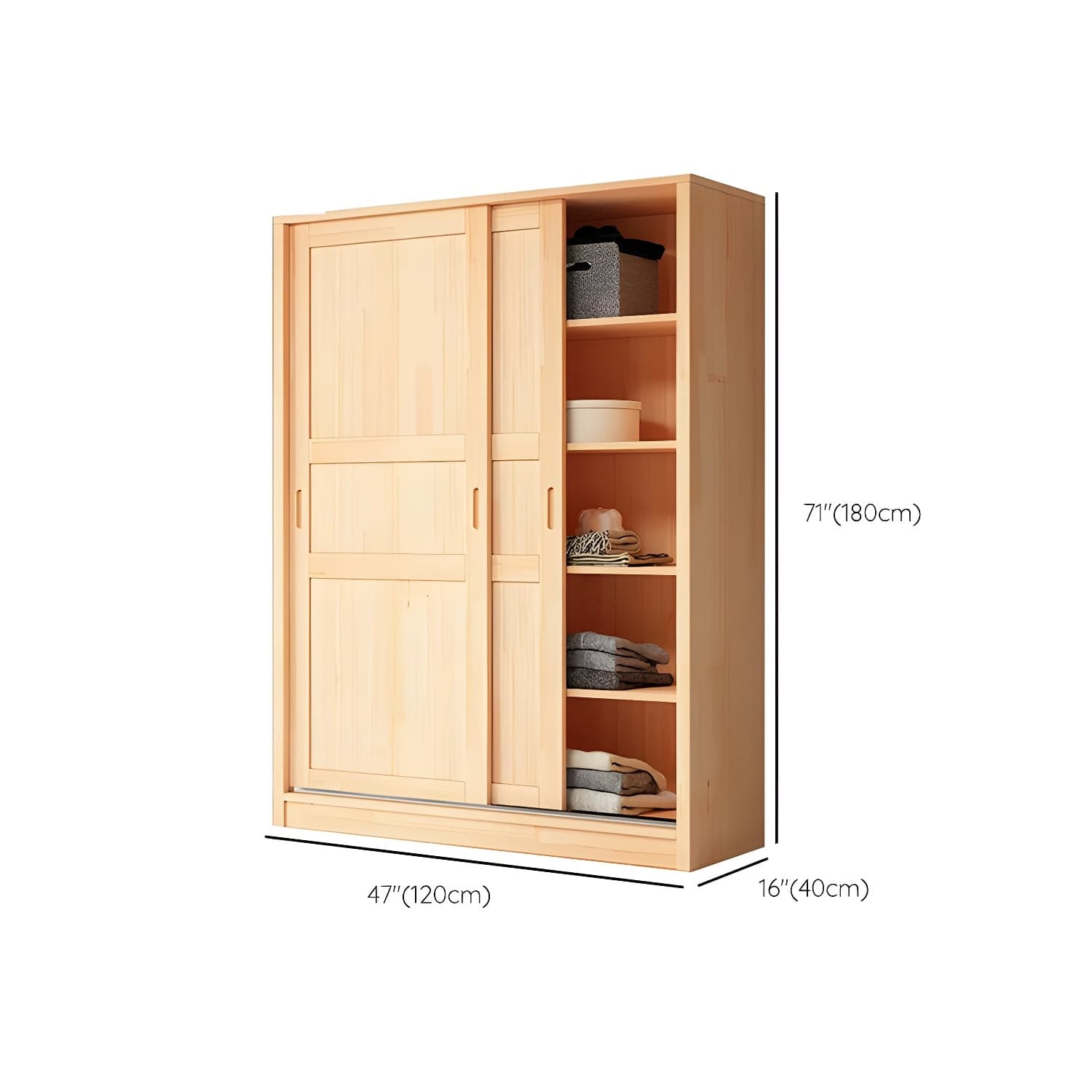Natural Pine Solid Wood Wardrobe Freestanding Wardrobe with Sliding Doors - image 13