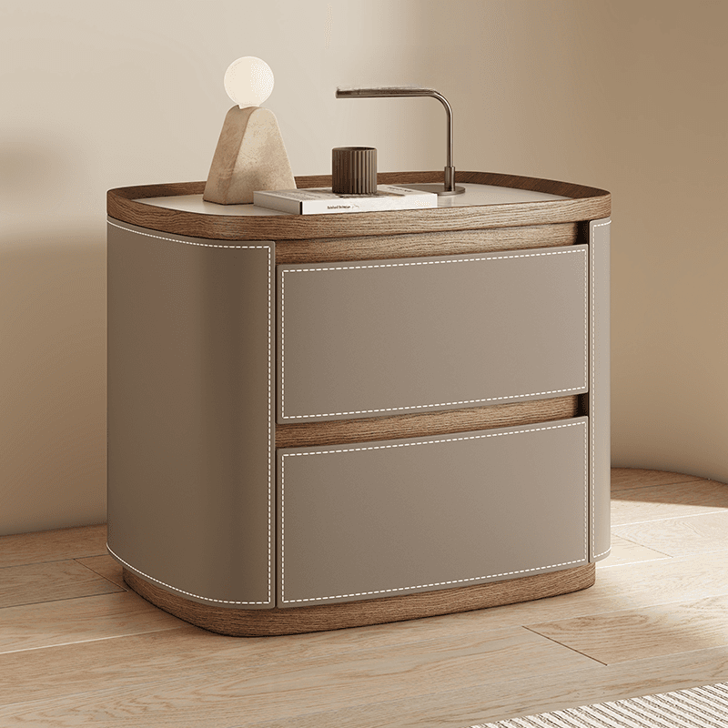 Modern Simple Style Nightstand With Drawer Storage Featuring 2 Drawers and Stone Countertop thumbnail 7
