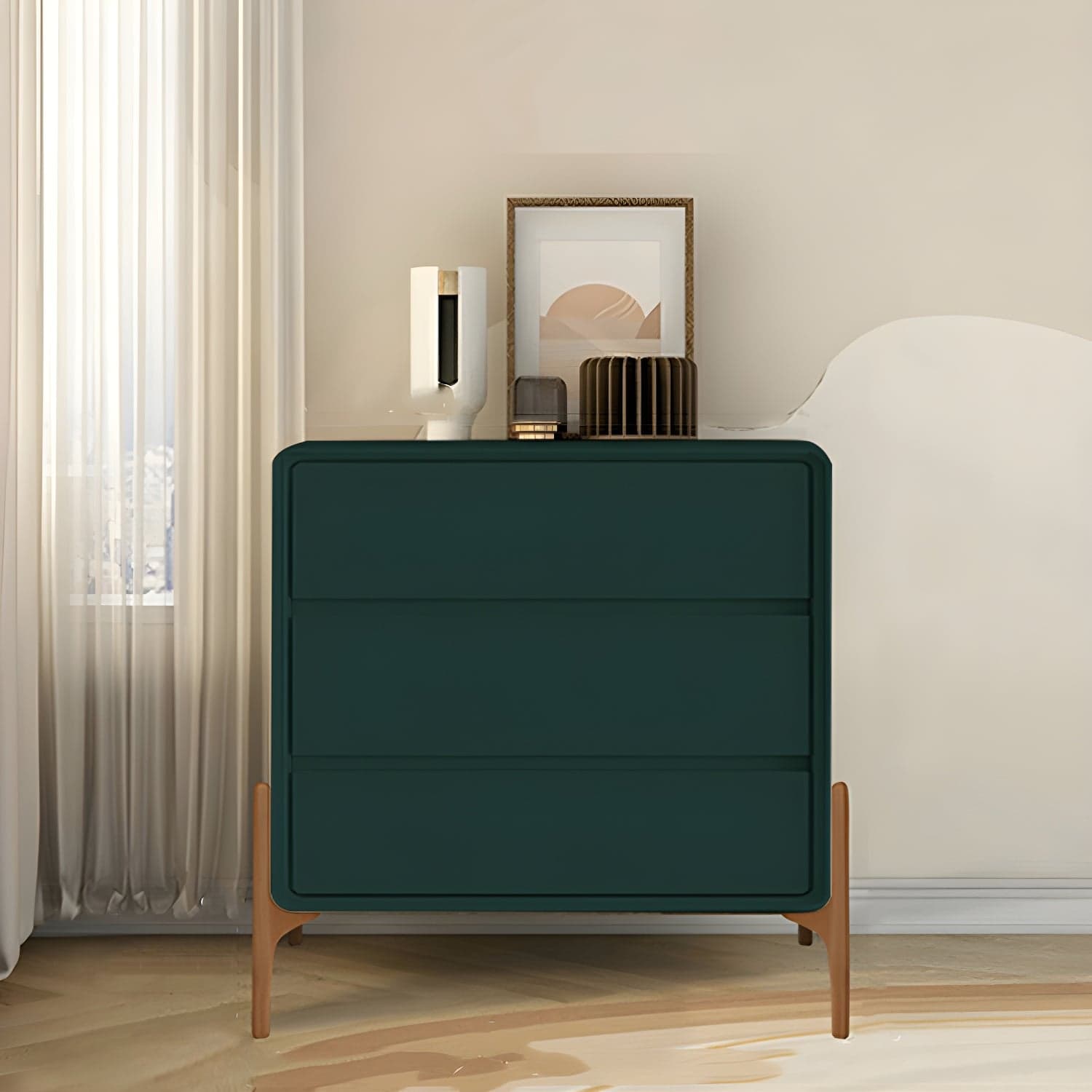 Modern Oak Wood And Leather Exterior Bachelor Chest with Soft-Close Drawers - Vertical Orientation - image 3