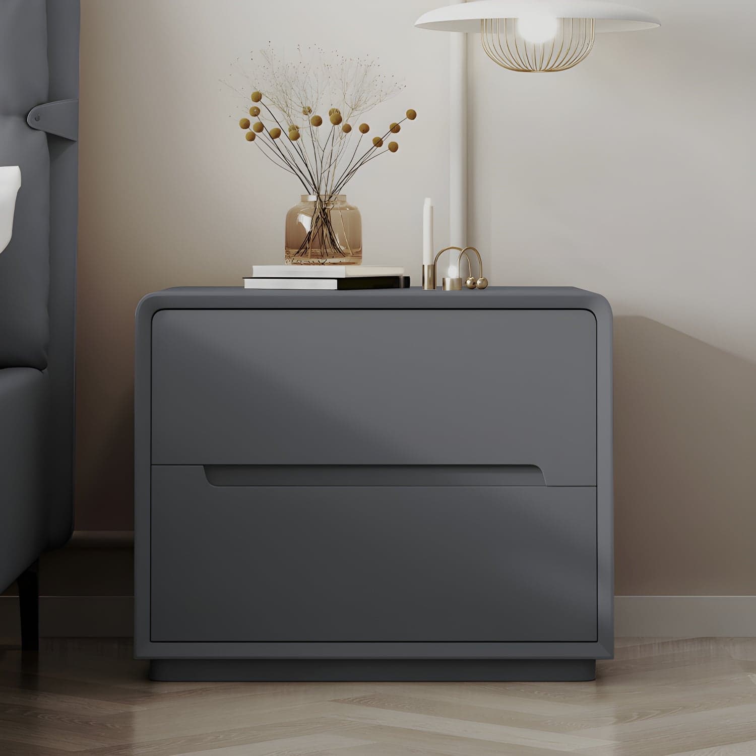 Modern Wood Drawer Nightstand for Small Spaces with 2 Drawers in Narrow Design thumbnail 5