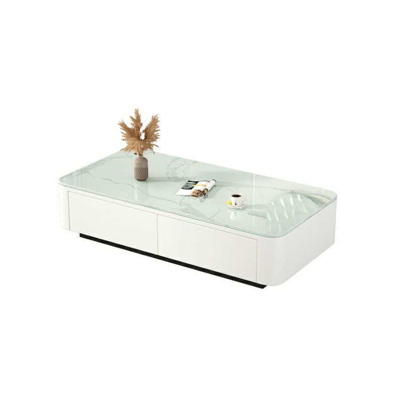 Modern Rectangular Coffee Table with Tempered Glass Top & Black Wood Base thumbnail 5