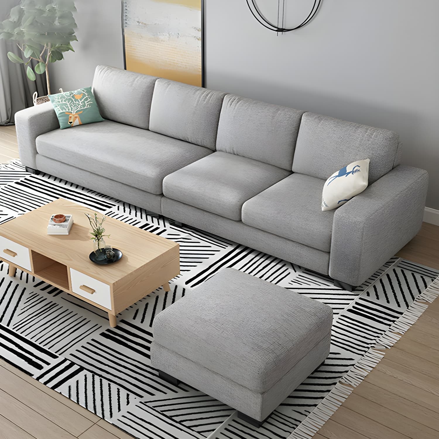 Scandinavian Wood Frame Straight Sofa with Cushion Back and Slipcover in 3 Piece Set thumbnail 24