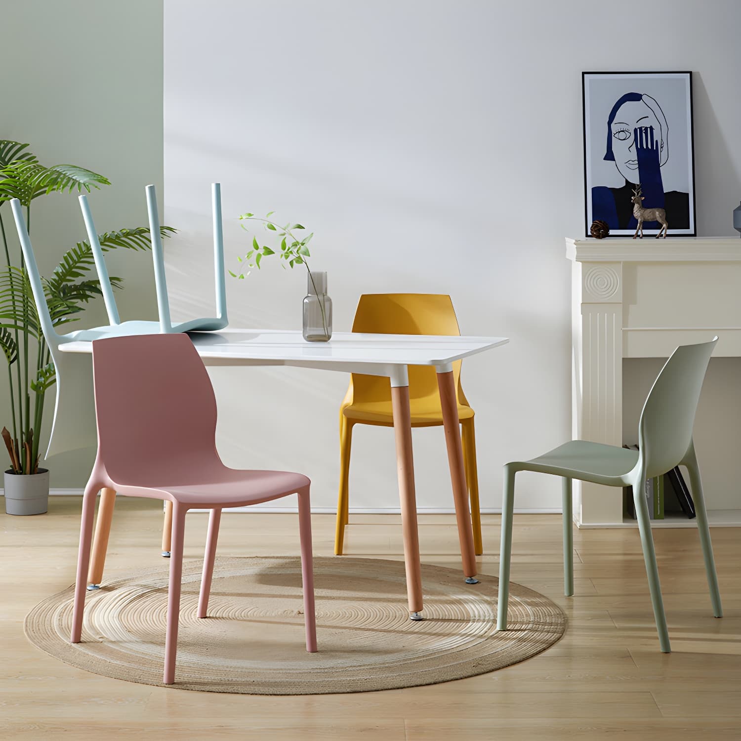Contemporary Plastic Dining Room Chair Multicolor Stackable Side Chair thumbnail 11