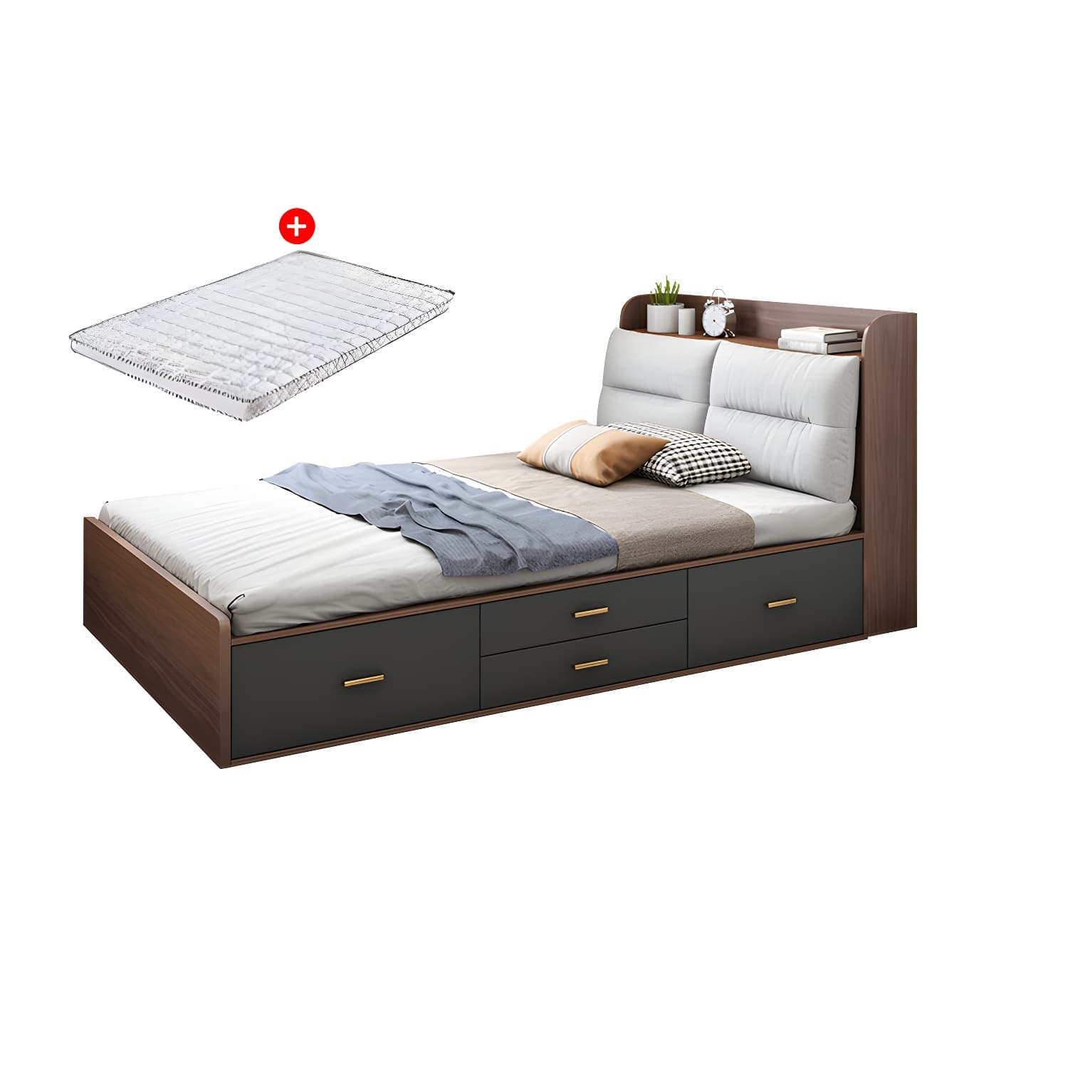 Scandinavian Low Profile Bed with Headboard Upholstered Bed with Drawers thumbnail 12