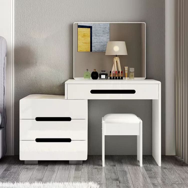 Modern 48'' White Wood Makeup Vanity & Stools with Drawers Self Close or Reserve Installation thumbnail 4