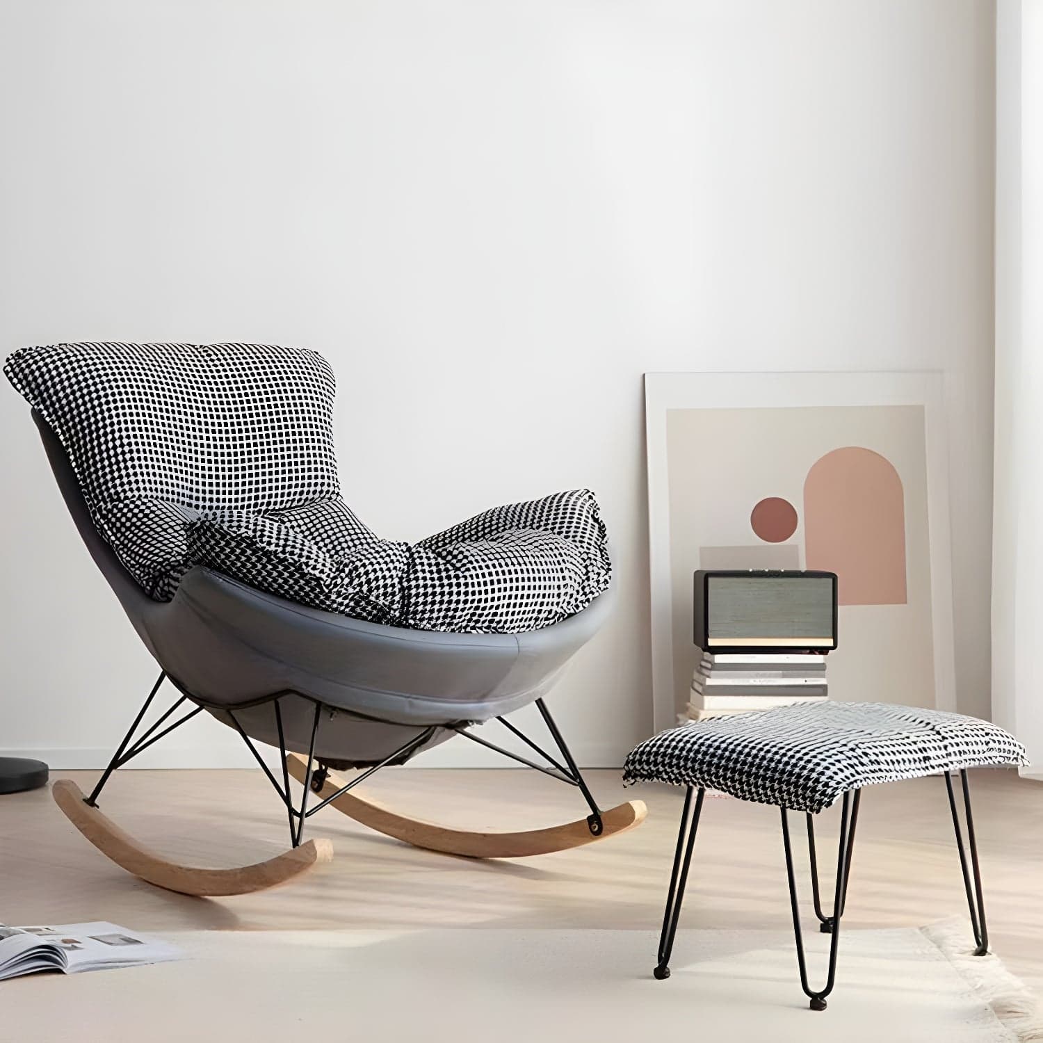 Modern Single Lazy Rocking Chair Indoor Sofa Rocking Chair with Cushion thumbnail 1