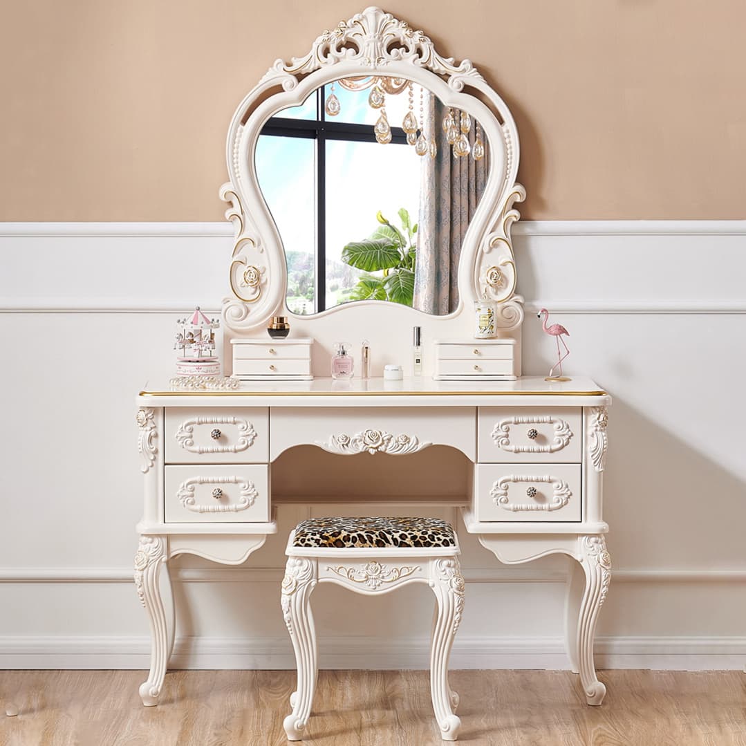 Victorian Make up Table Stool Set with Mirror and Drawers for Bedroom thumbnail 6