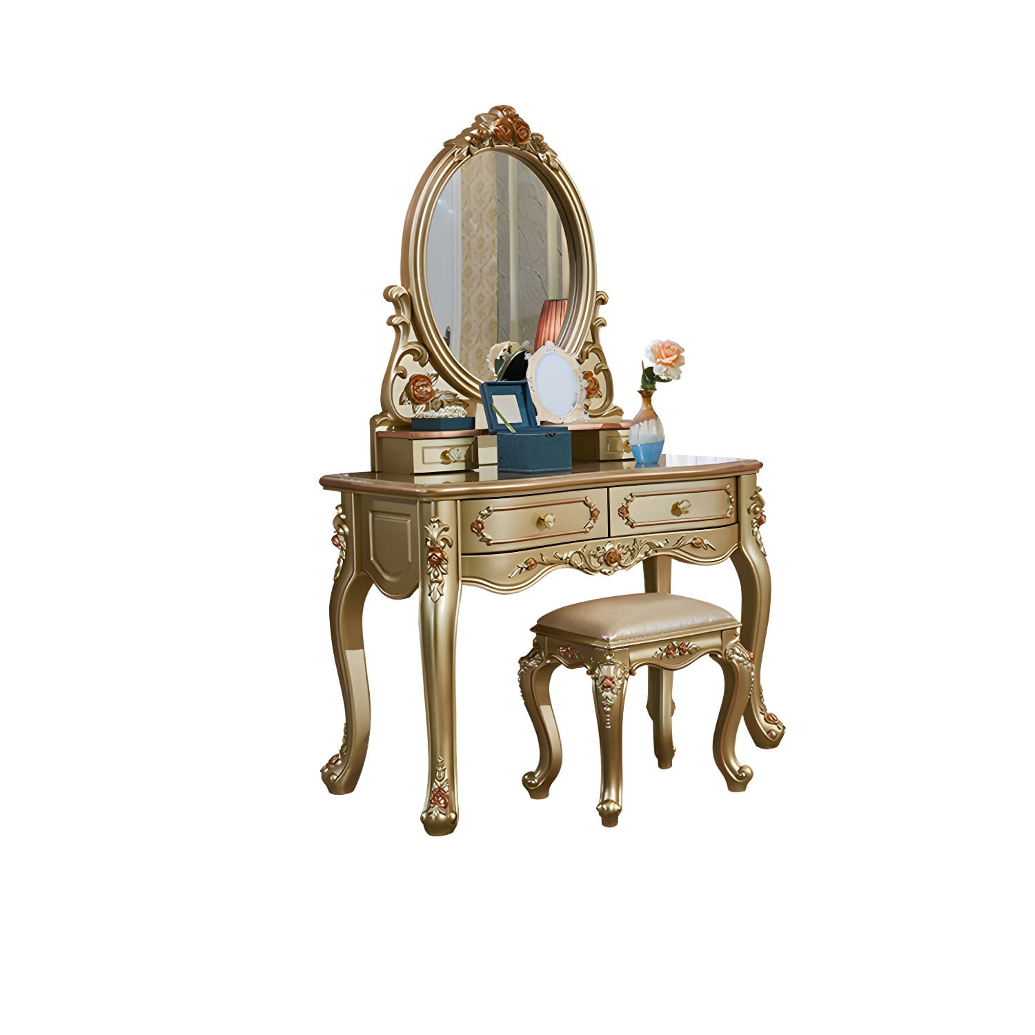 Victorian 33.4"/41.3" Wide Wood 4 Drawers Mirrored Makeup Vanity thumbnail 13