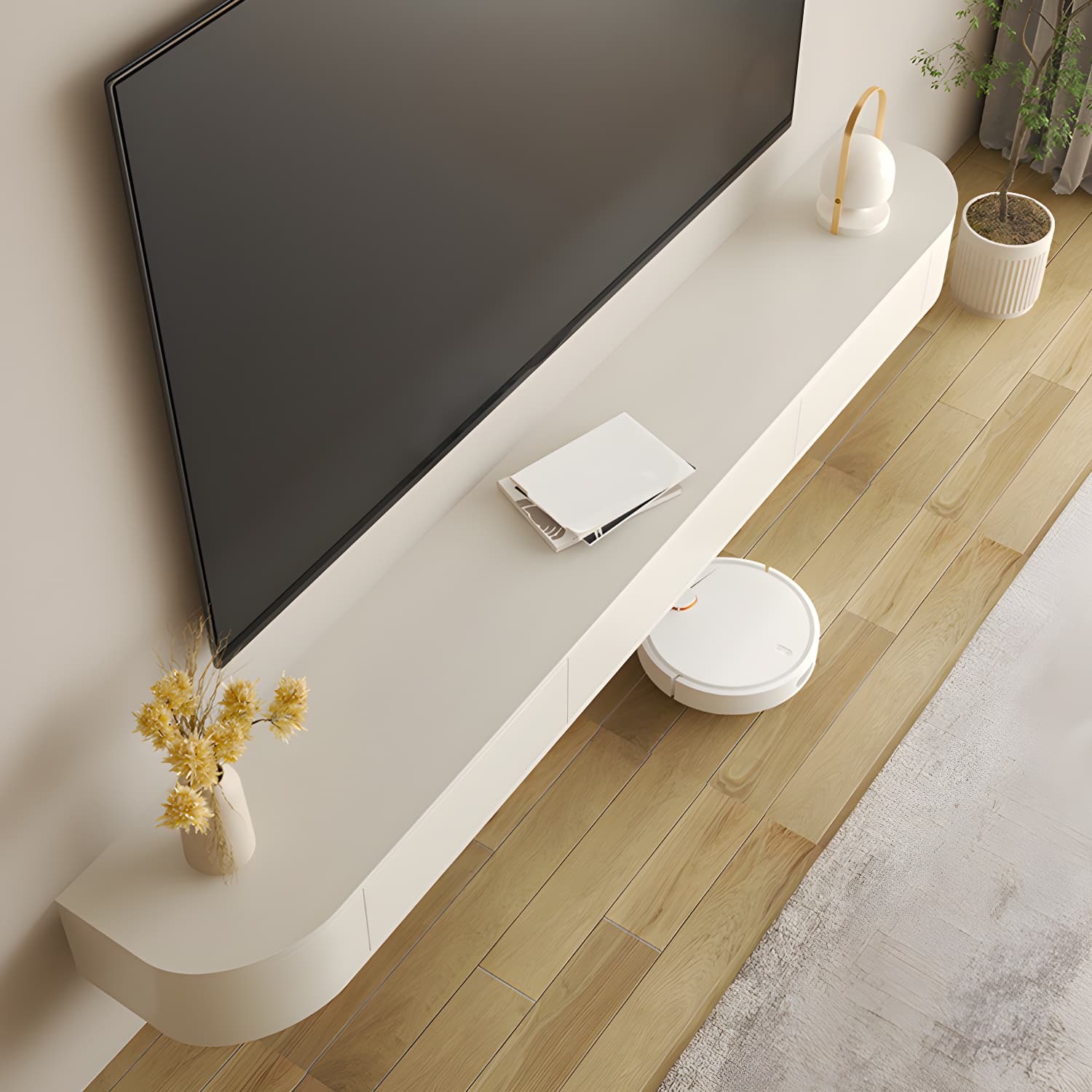 Enclosed Storage Media Console TV Stand Modern TV Stand Console with Drawers thumbnail 3