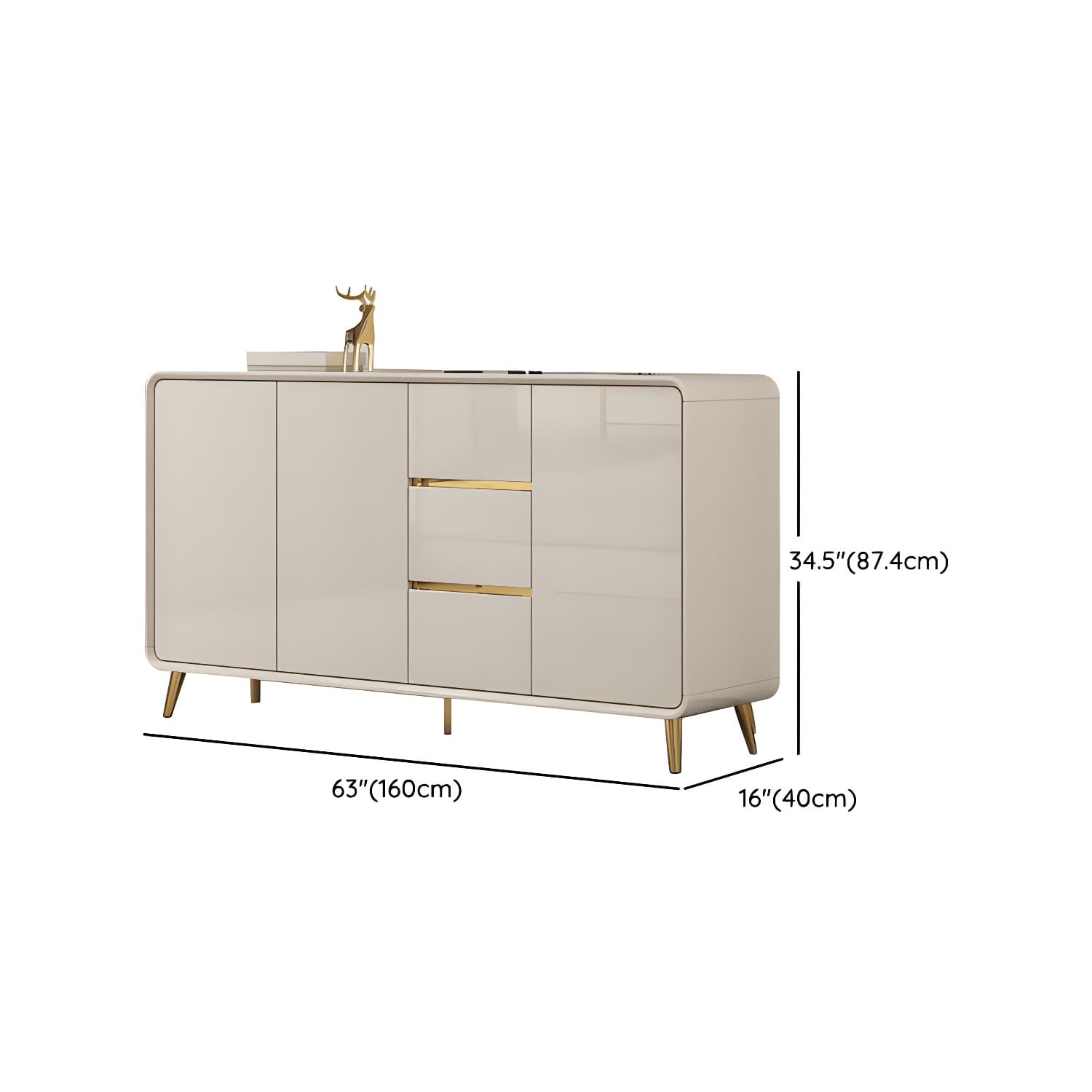 White Glam Sideboard Credenza with Adjustable Shelving and 3 Drawers thumbnail 22
