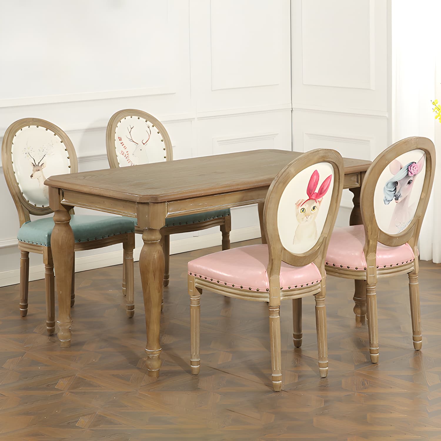 French Country Upholstered Armless Chair Home Solid Wood Dining Chair thumbnail 21