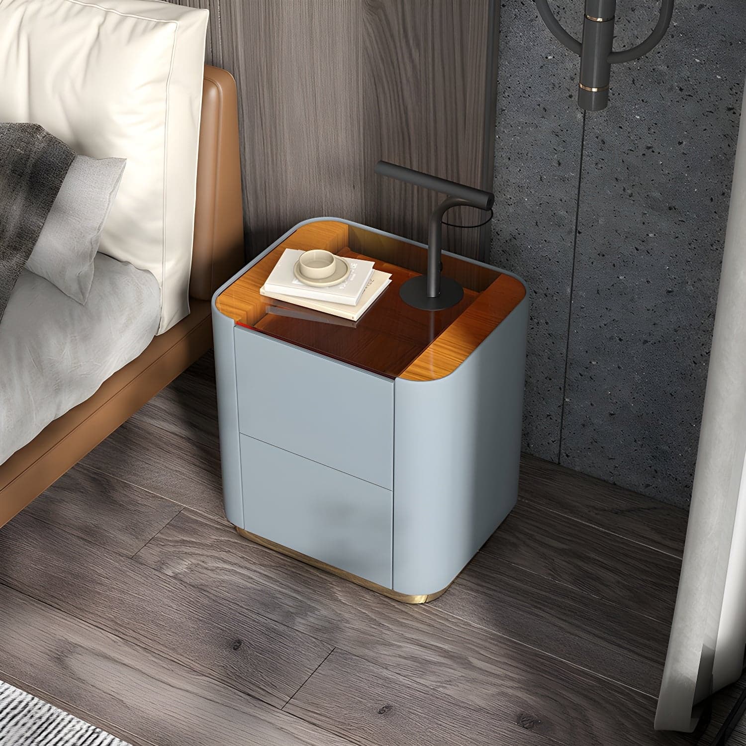Wooden Nightstand with Tempered Glass 21.65" Tall 2 - Drawer Nightstand thumbnail 2