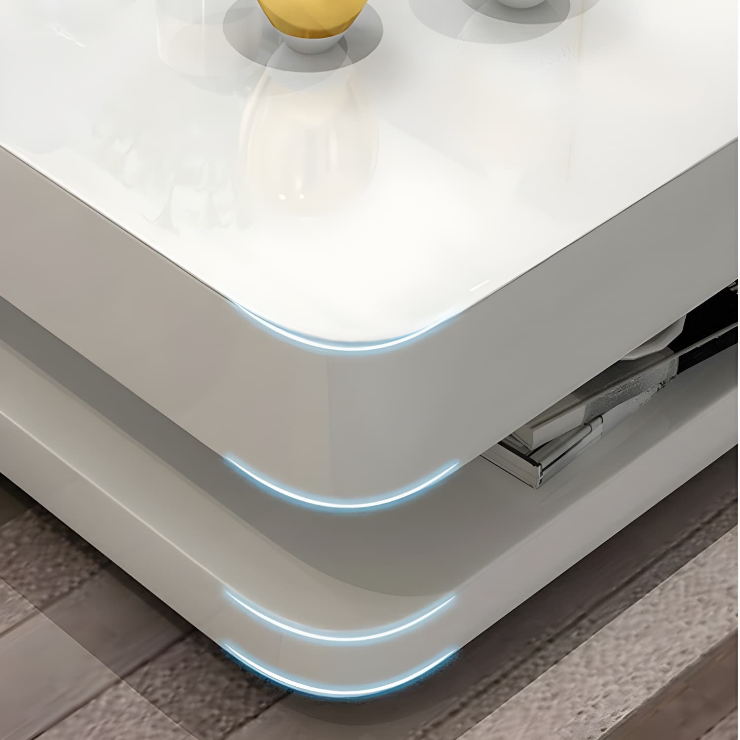 White Modern Coffee Table with Rectangular Wood Top & Block Base thumbnail 8