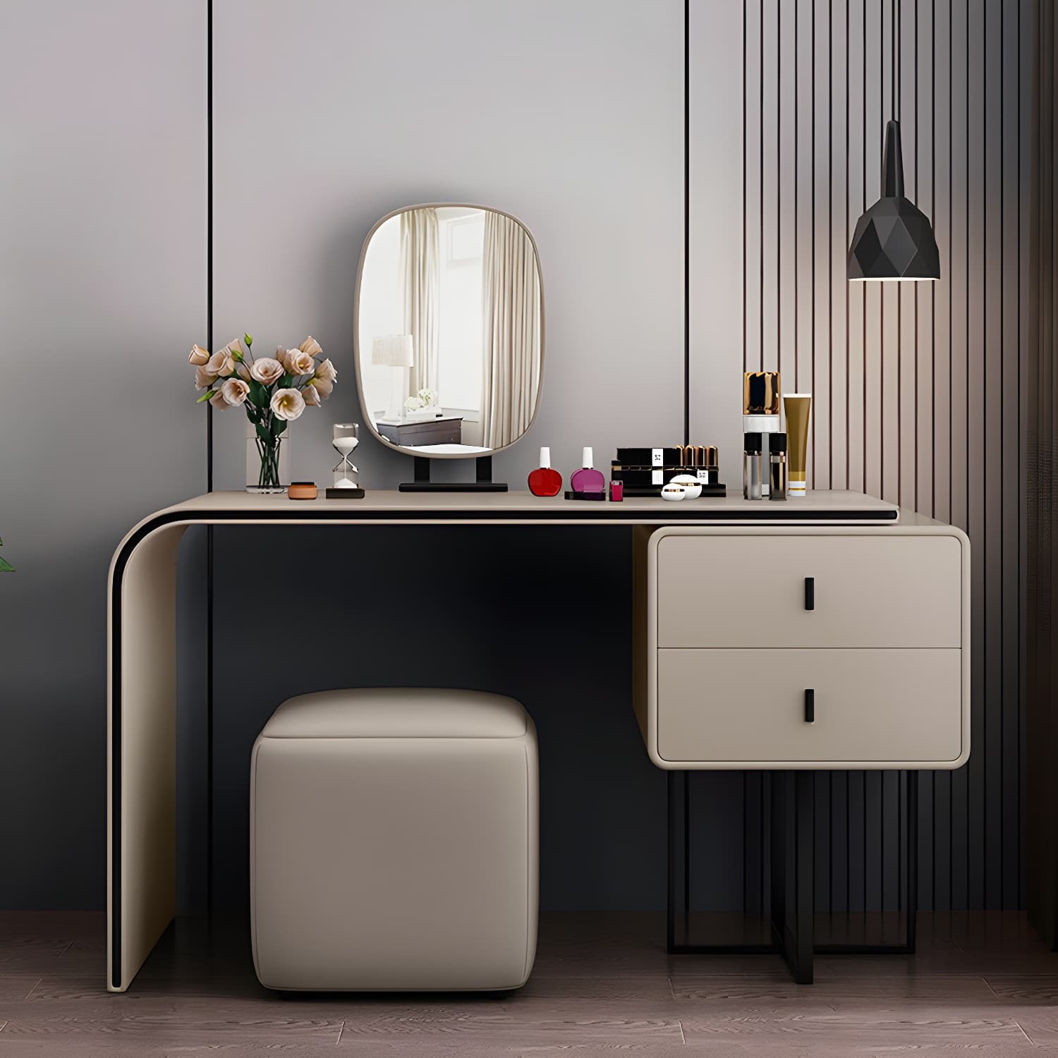 Glam Style 2-Drawer Solid Color Dressing Table Mirror Make-up Vanity thumbnail 1