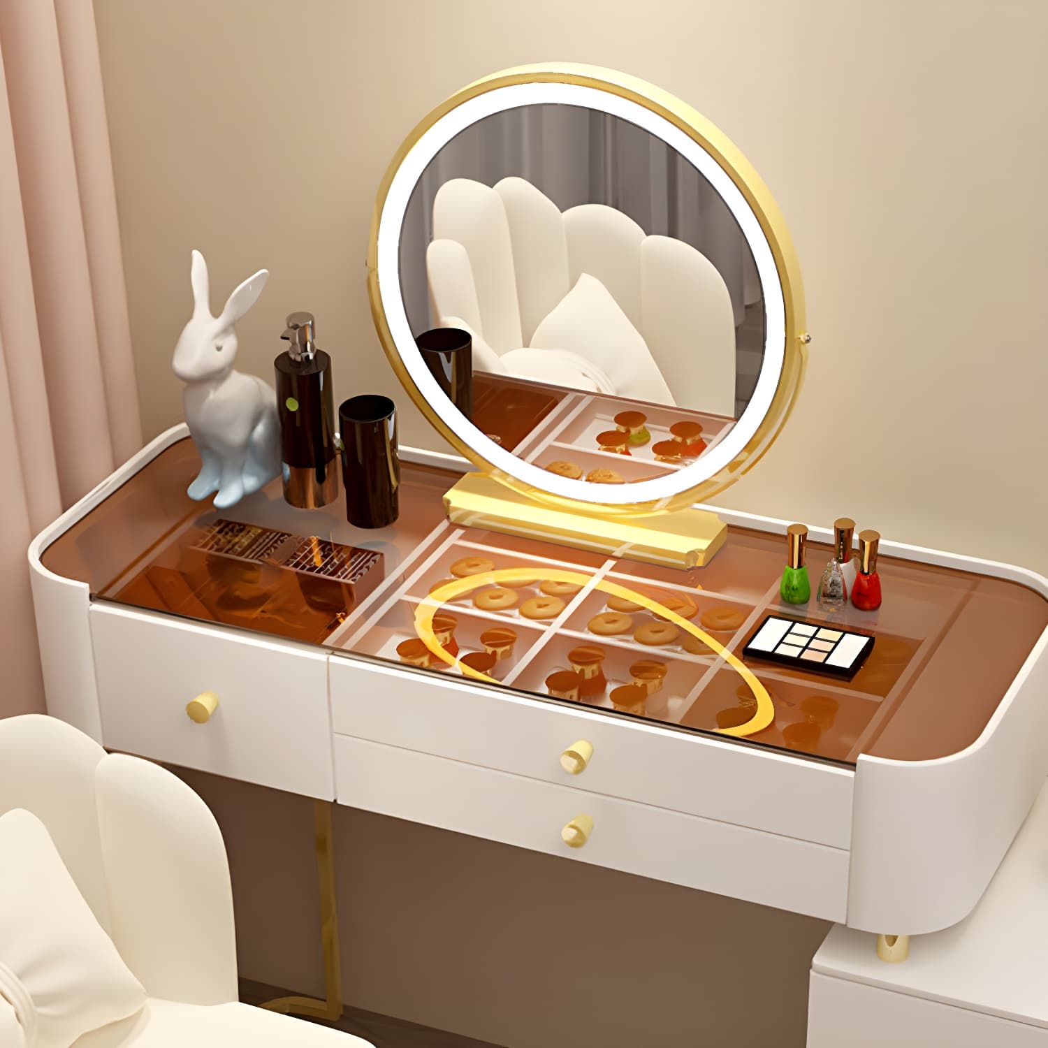 Modern Solid Wood Makeup Vanity Desk Bedroom Vanity Dressing Table Set thumbnail 12