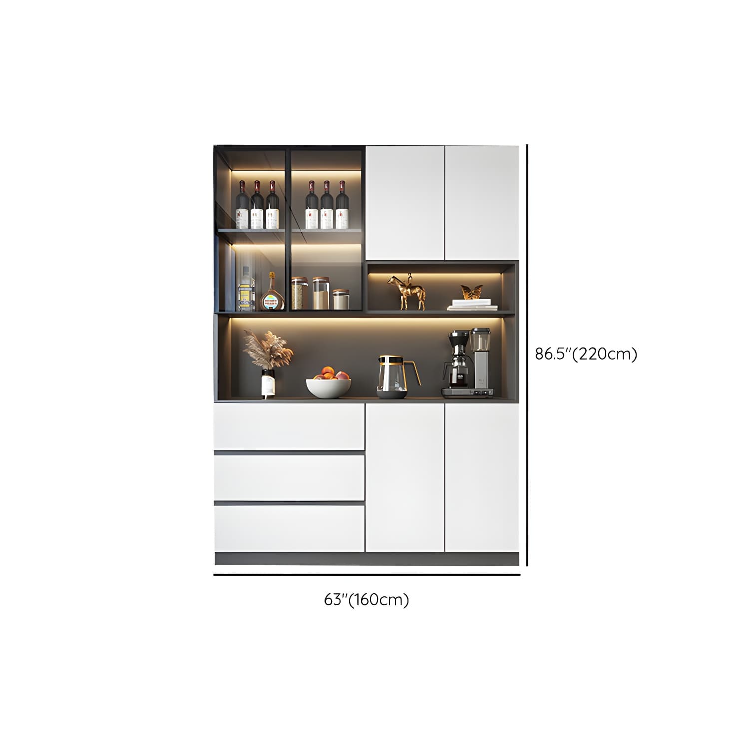 Modern Glass Adjustable Shelving Doors Wood Sideboard Cabinet with Cabinets and Drawers thumbnail 16