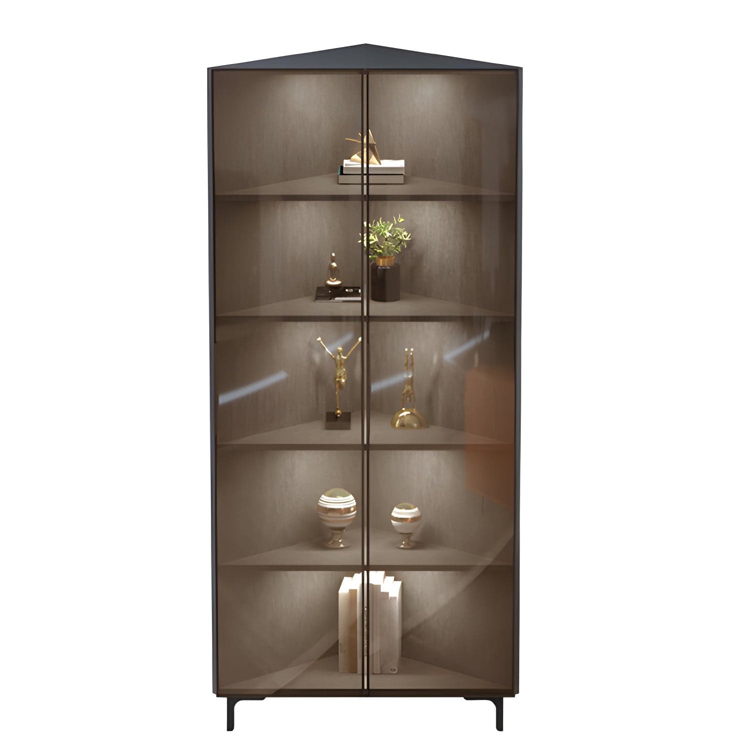 Scandinavian Corner Accent Cabinet with Glass Doors and Black Metal Base - Small Size thumbnail 7