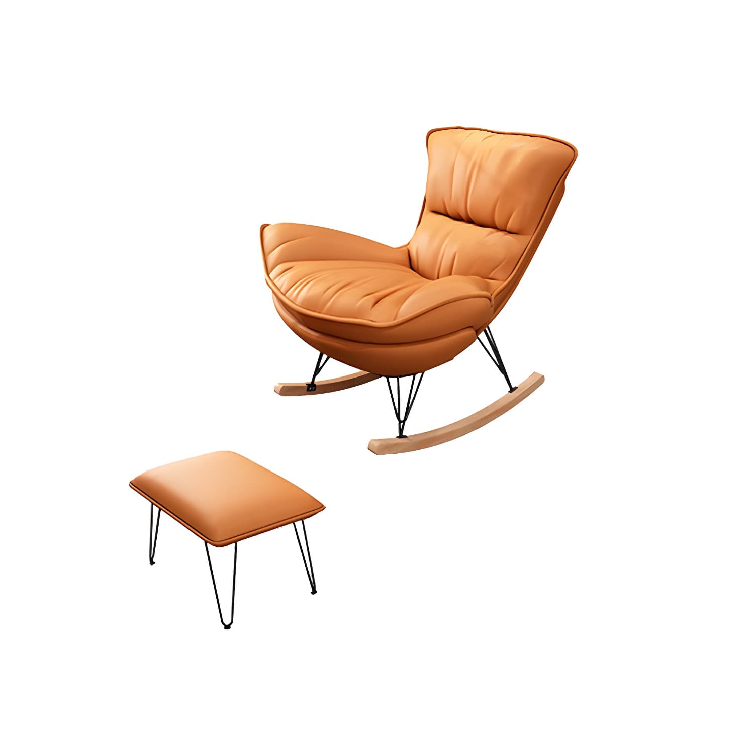 Stylish Modern Indoor Rocking Chair with Ottoman - Upholstered Seat and Natural Wood Legs thumbnail 16