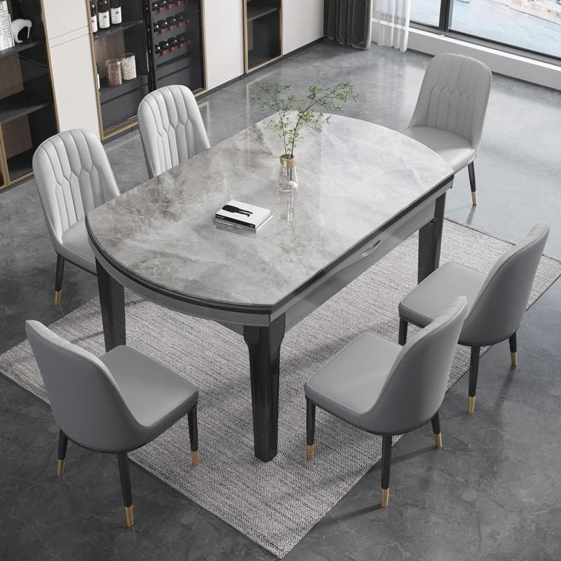 Stone Top Extendable Dining Set with Wood Legs Chairs for Home thumbnail 2