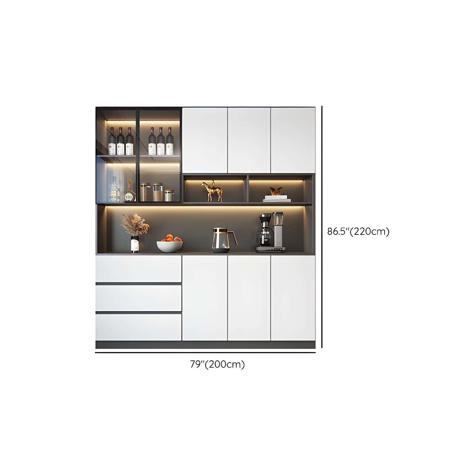 Modern Glass Adjustable Shelving Doors Wood Sideboard Cabinet with Cabinets and Drawers thumbnail 18