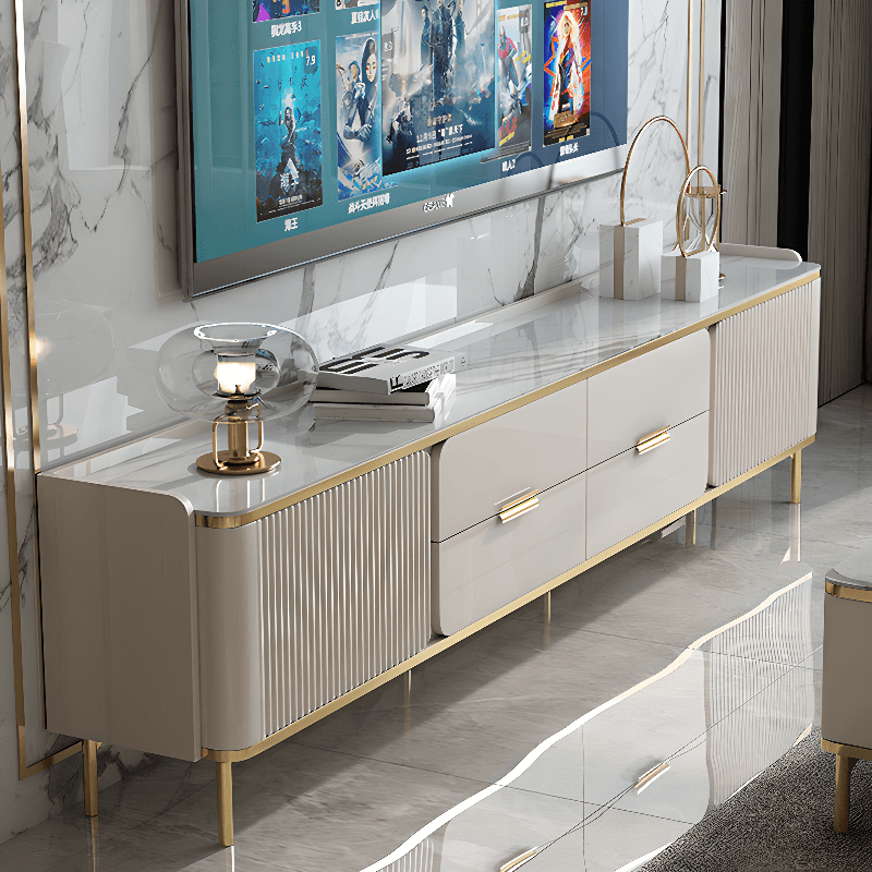 Sintered Stone Rectangular TV Stand for Sitting Room with 4-Drawer/2-Drawer, 2 Cabinets, and Cable Management thumbnail 9
