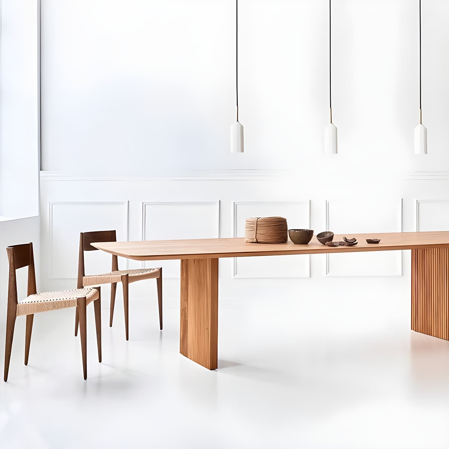Pine Solid Wood Dining Site Table Modern Rectangle Double Pedestal Dining Table thumbnail 11