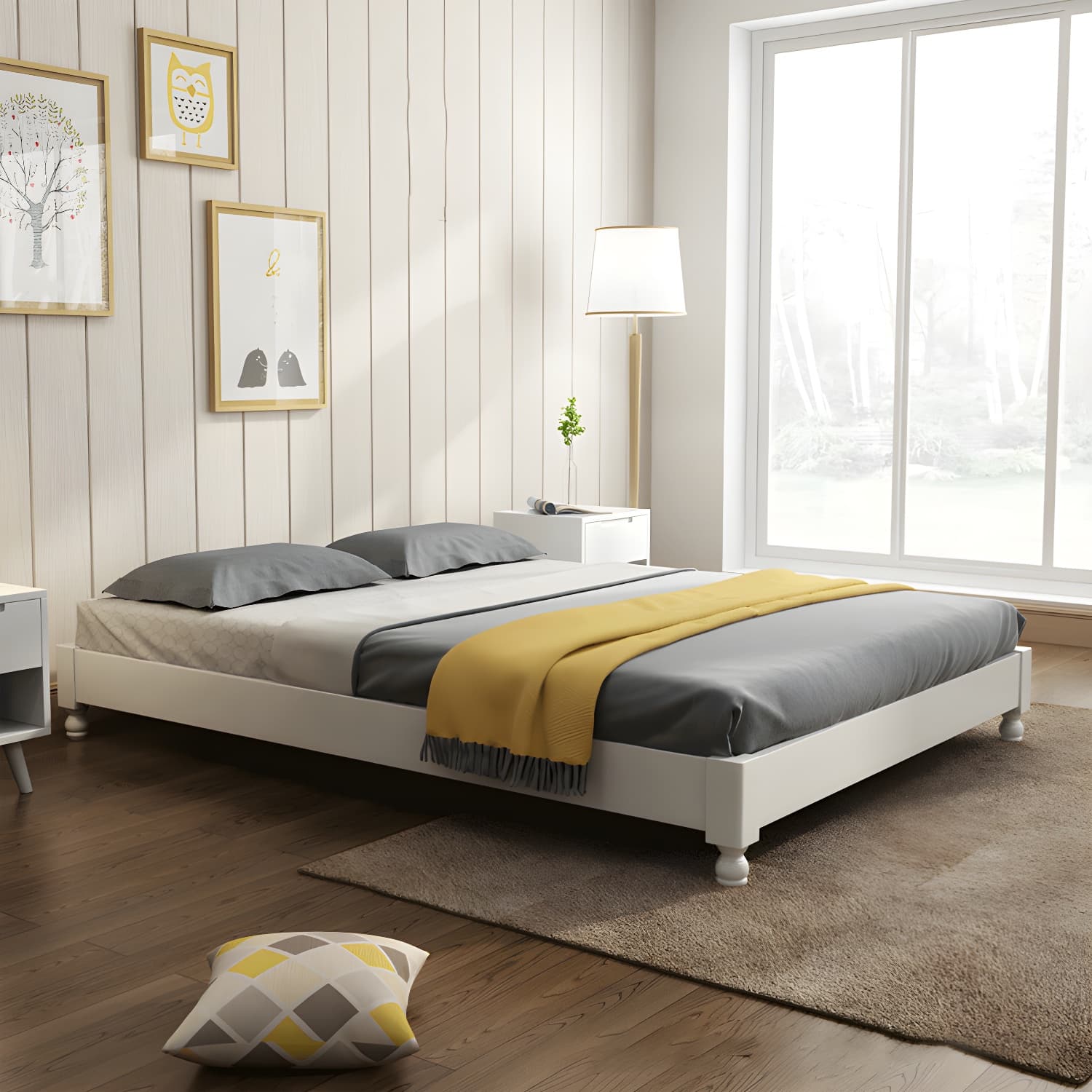 Solid Wood Standard Bed Contemporary Rubberwood Platform Bed with Legs thumbnail 10