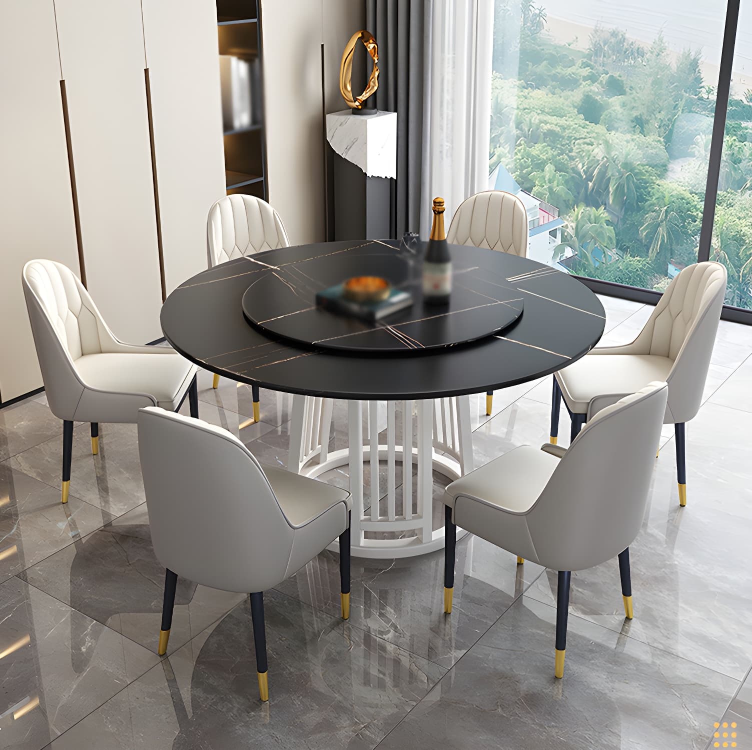 Modern 1/2/7 Pieces Dining Set Round Sintered Stone Dining Table for Dining Room thumbnail 12