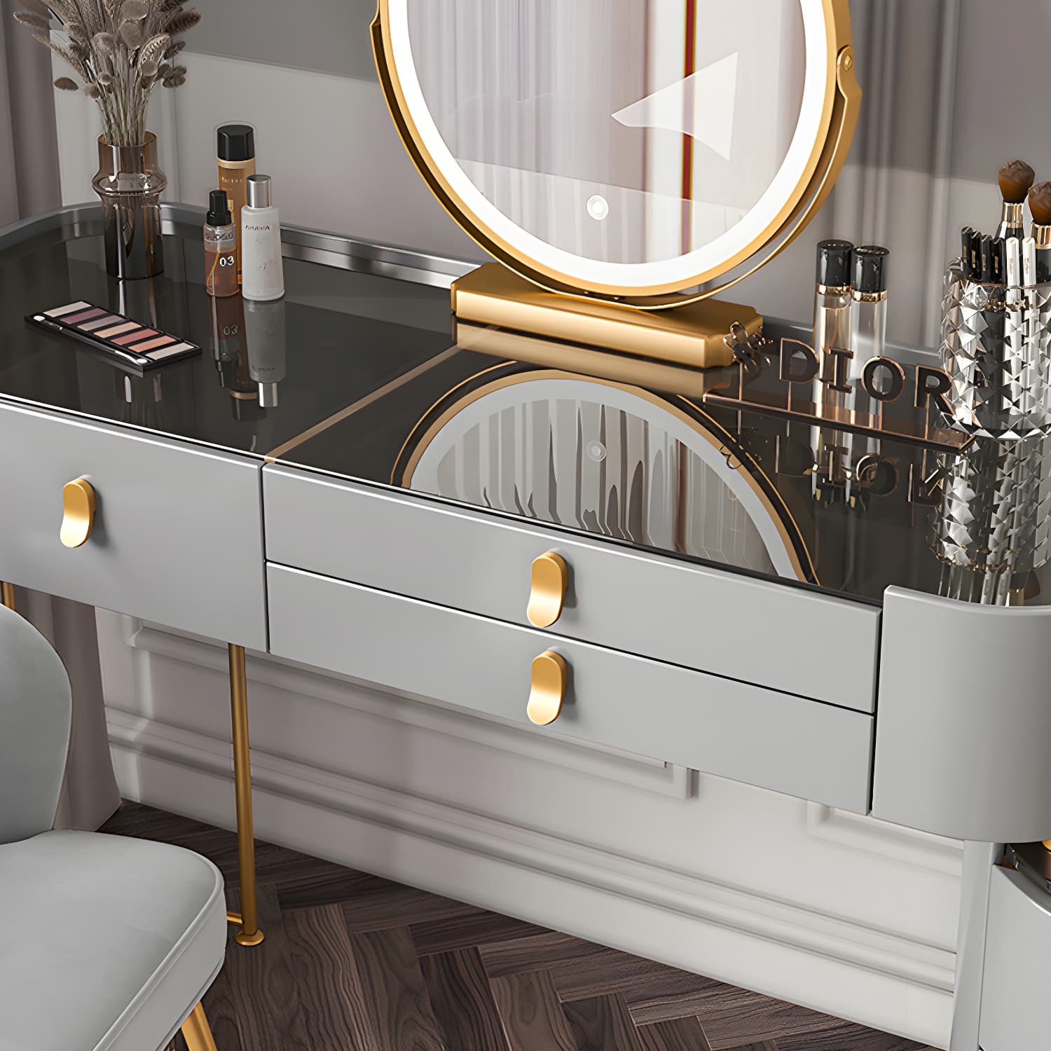 Lighted Mirror Makeup Vanity Desk Storage Box Makeup Vanity Set with Drawer thumbnail 10