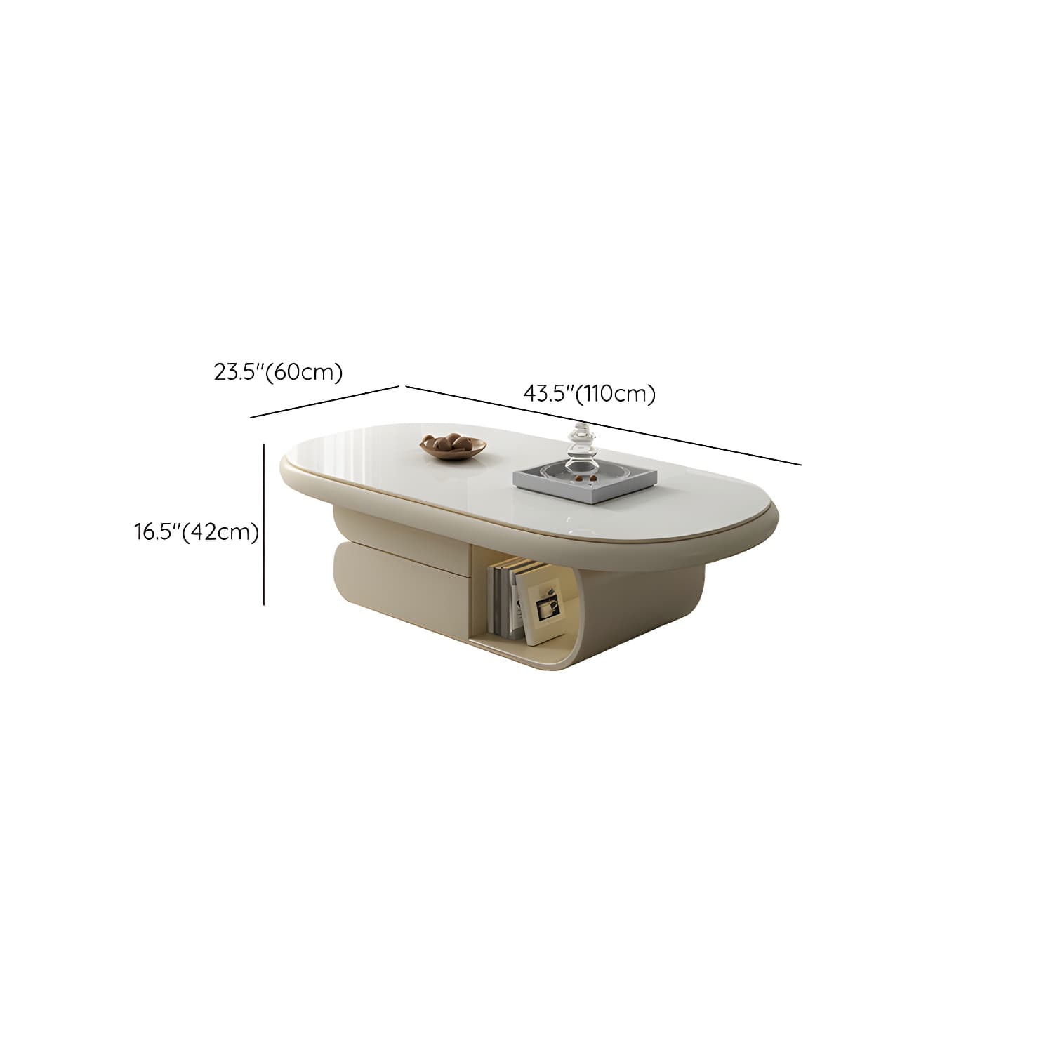 Modern Oval White Coffee Table with Storage, Shelves, and Drawers thumbnail 15